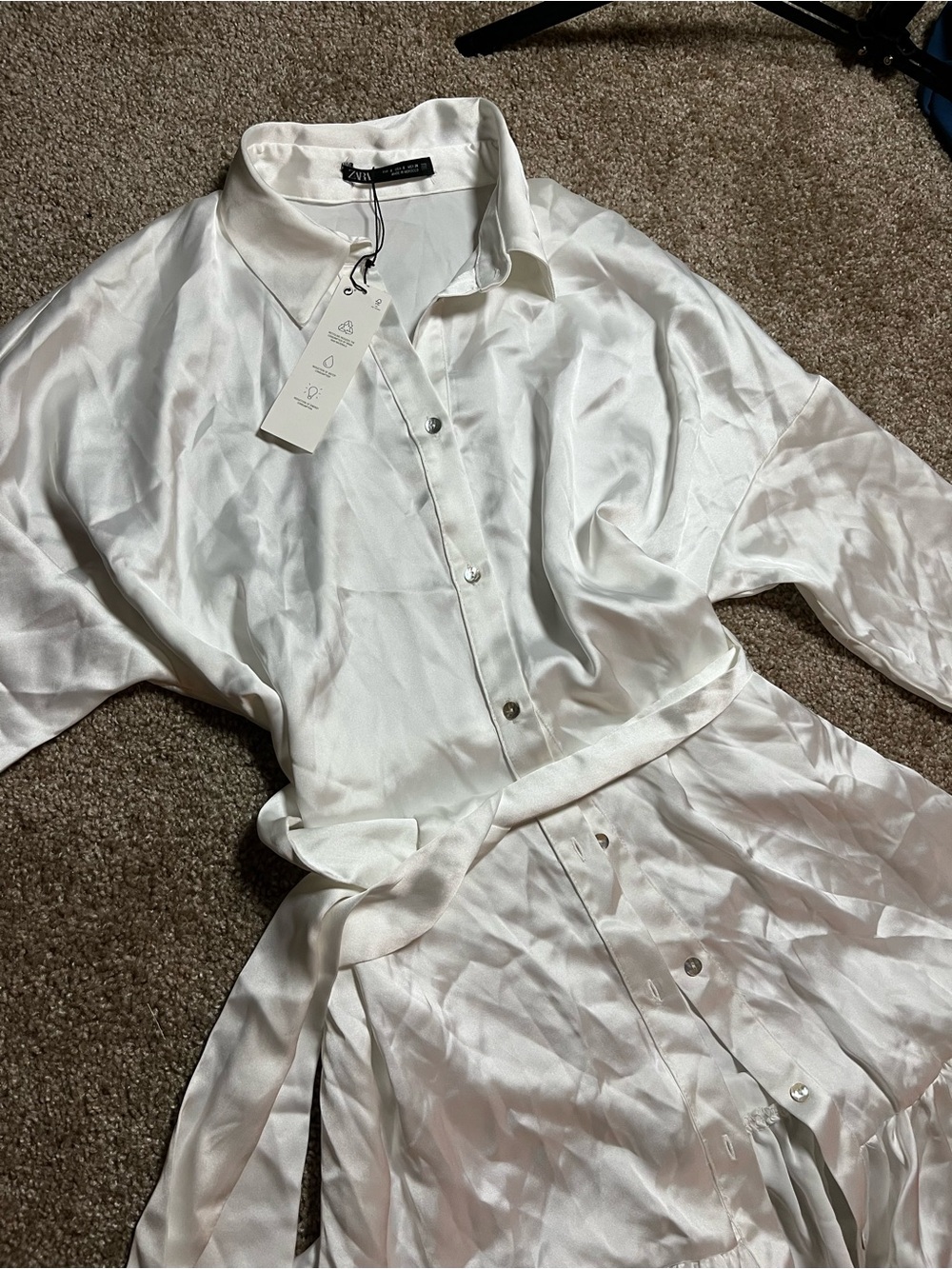 Zara White Ruffle-Hem Shirt Mini Dress - Picture 9 of 12